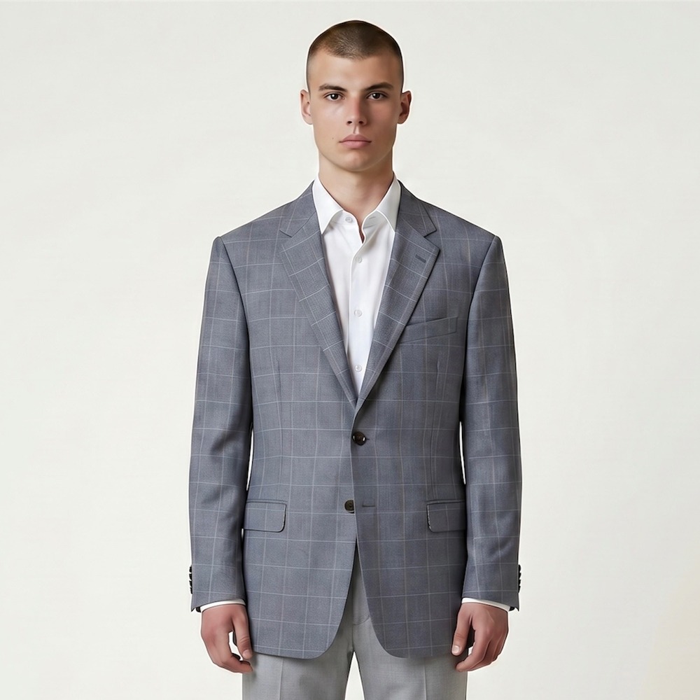 Joseph Abboud Blazer Jacket Mens 42L Grey Wool Linen Silk Windowpane Sports Coat